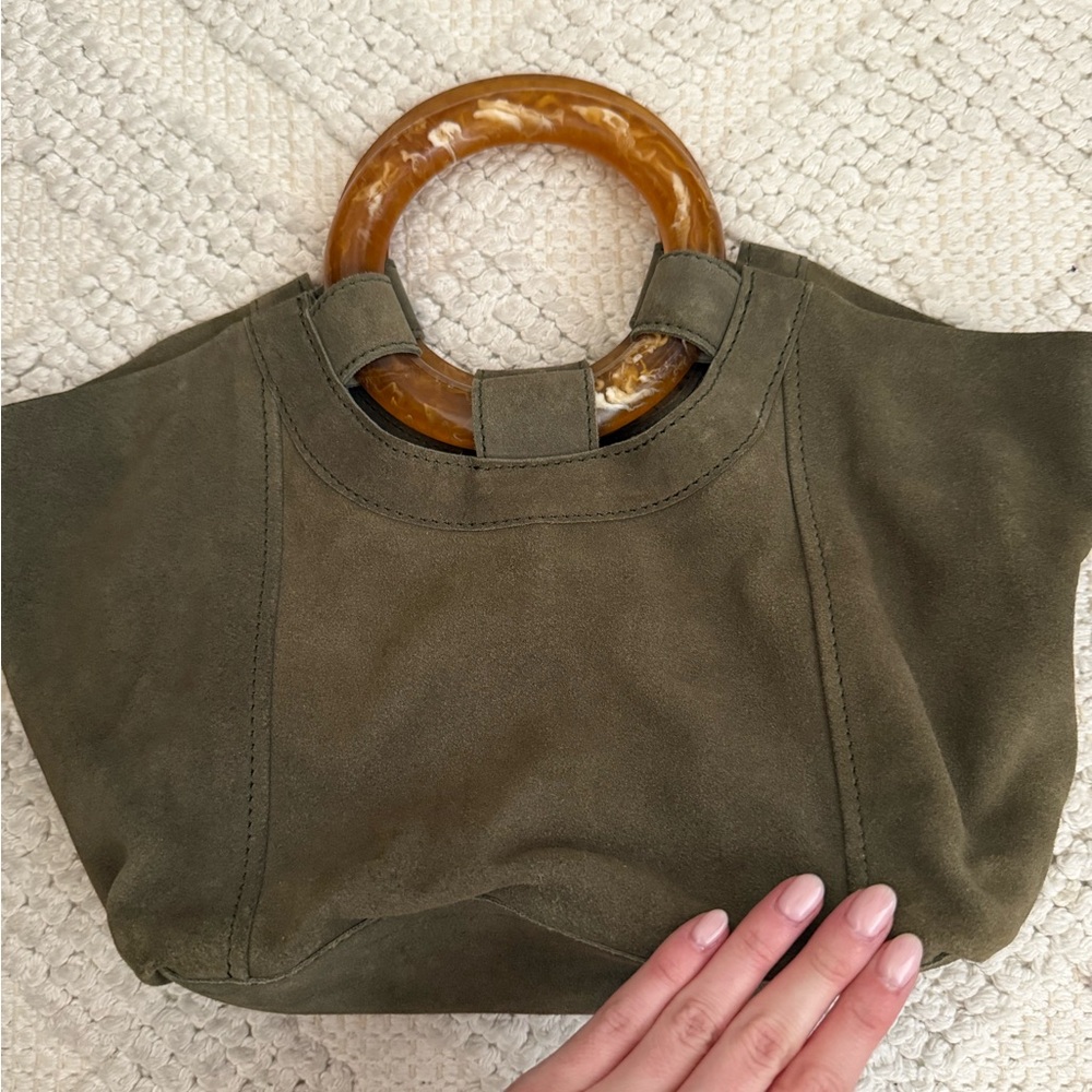 Anthropologie Olive Tote with Tan Handles
